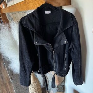 Pink Lily Black Corduroy Moto Jacket